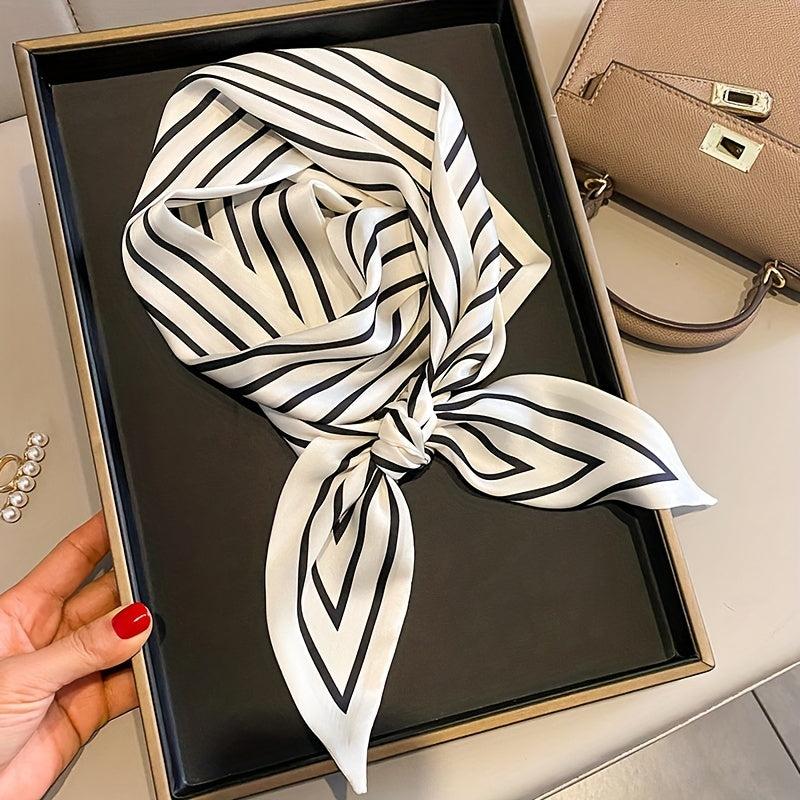 Stripe Print Skinny Scarf Satin Neck Tie Scarf Decorative Handle Bag