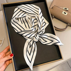 Stripe Print Skinny Scarf Satin Neck Tie Scarf Decorative Handle Bag