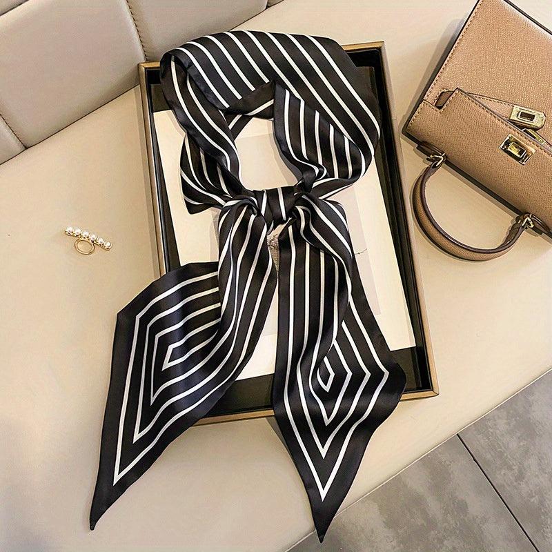 Stripe Print Skinny Scarf Satin Neck Tie Scarf Decorative Handle Bag