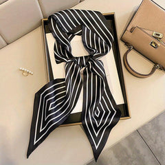 Stripe Print Skinny Scarf Satin Neck Tie Scarf Decorative Handle Bag
