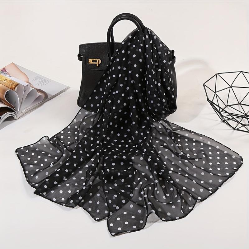 Polka Dot Print Chiffon Scarf Thin Shawl Breathable Gauze Head Wrap Women Boho