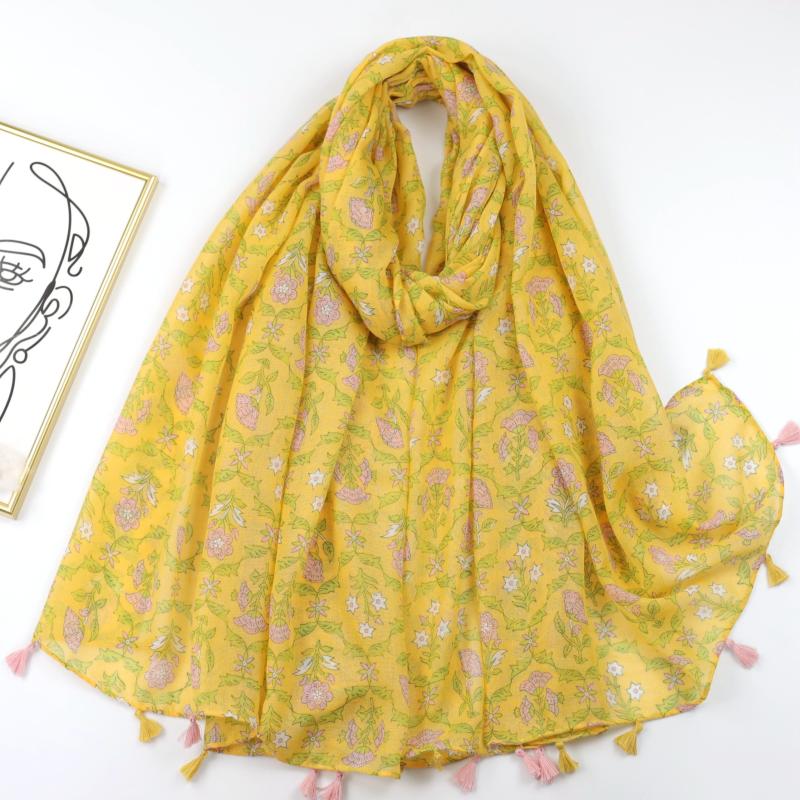 Floral Print Scarf Tassel Shawl Head Wrap Sunscreen Windproof Beach Towel