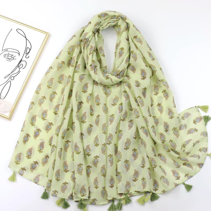 Floral Print Scarf Tassel Shawl Head Wrap Sunscreen Windproof Beach Towel