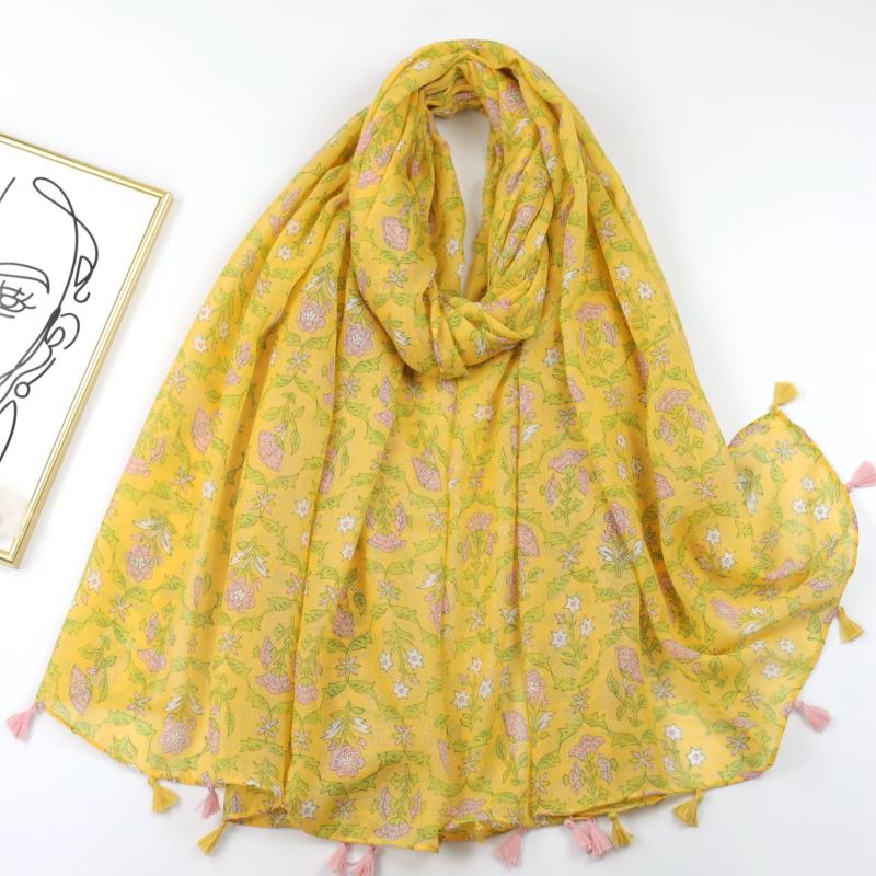 Floral Print Scarf Tassel Shawl Head Wrap Sunscreen Windproof Beach Towel