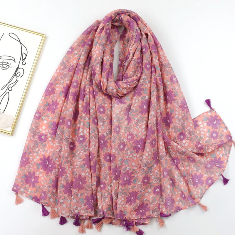 Floral Print Scarf Tassel Shawl Head Wrap Sunscreen Windproof Beach Towel