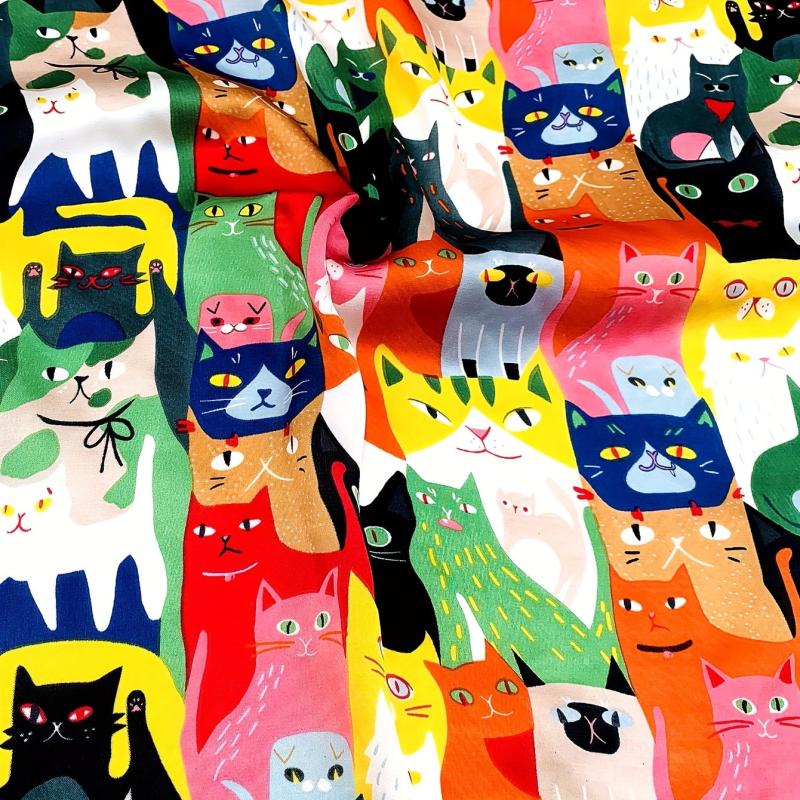 70cm Cartoon Cat Print Square Scarf Silk Shawl Women Head Wrap Satin Bandana