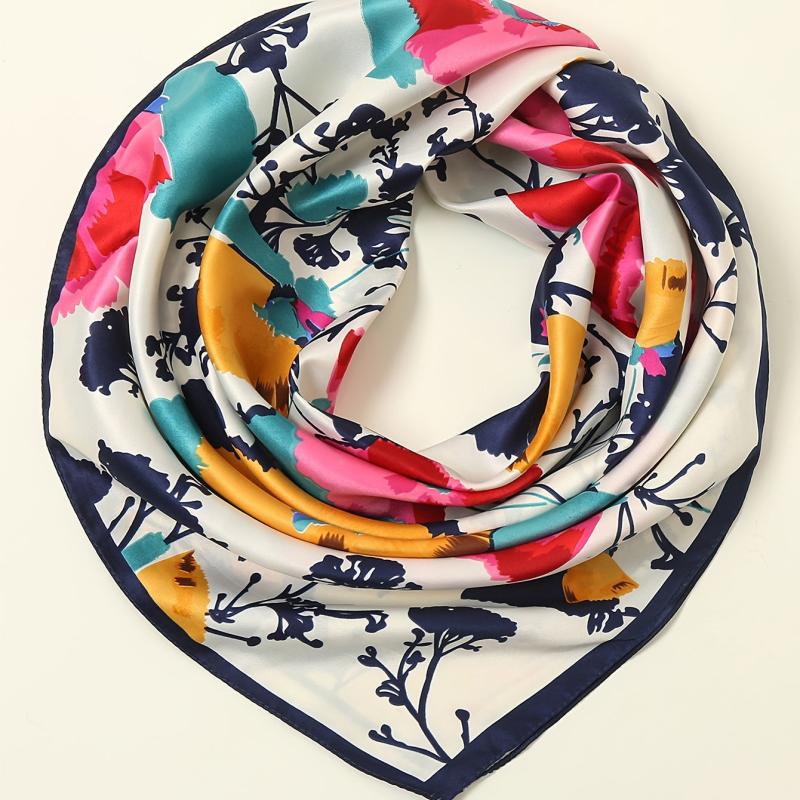 Women's Floral Silk Scarf Shawl Neck Wrap Headscarf Windproof Hair Accessory