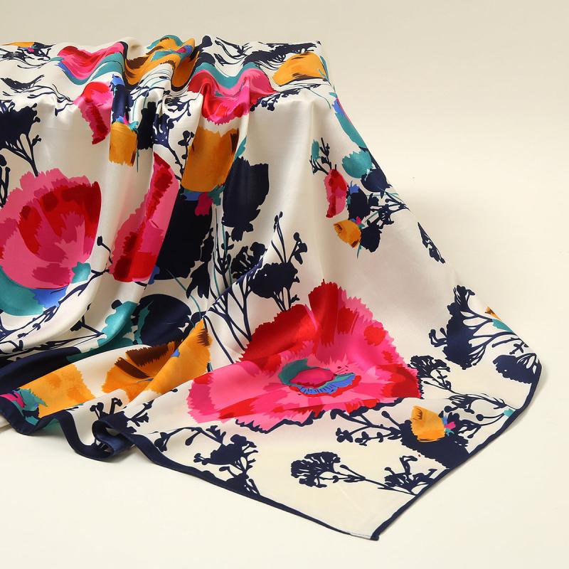 Women's Floral Silk Scarf Shawl Neck Wrap Headscarf Windproof Hair Accessory