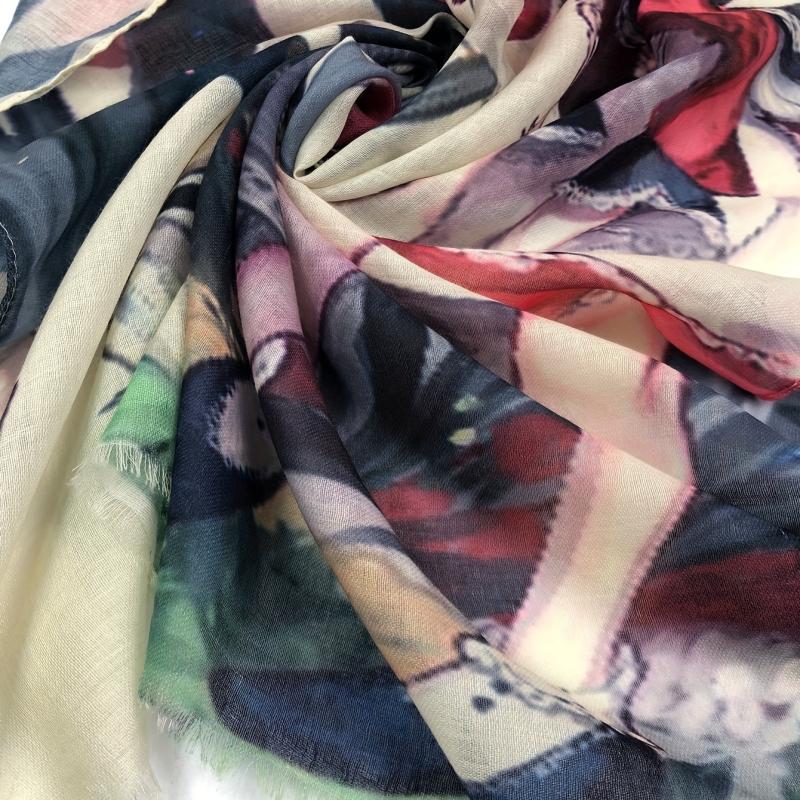 Flower & Anime Character Print Raw Trim Scarf Casual Shawl Wrap