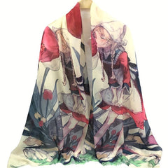 Flower & Anime Character Print Raw Trim Scarf Casual Shawl Wrap