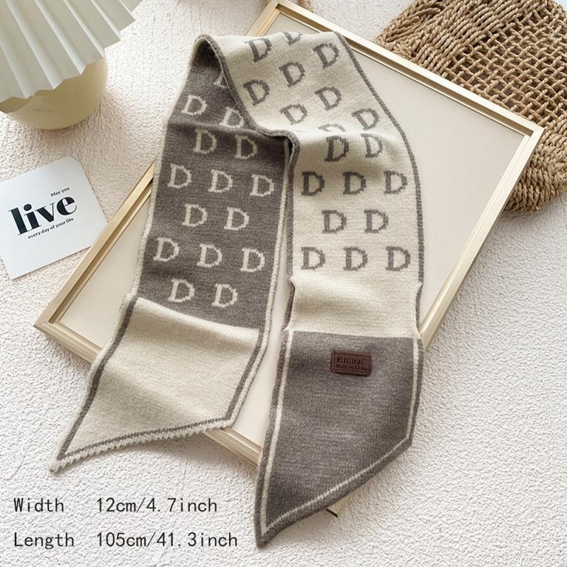 Knitted Letter D Neck Scarf Cold Weather Scarves For Women
