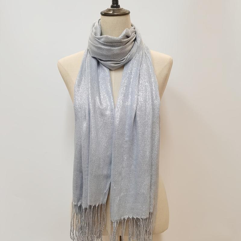 Silver Silk Tassel Scarf Casual Shawl Warm Wrap Women Outdoor Accessories