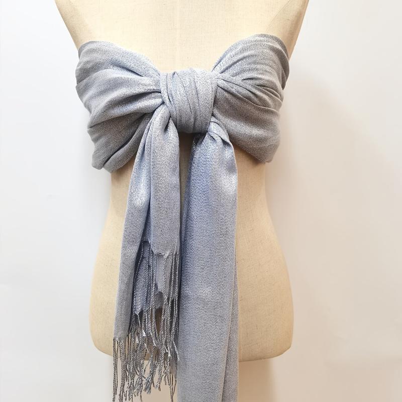 Silver Silk Tassel Scarf Casual Shawl Warm Wrap Women Outdoor Accessories