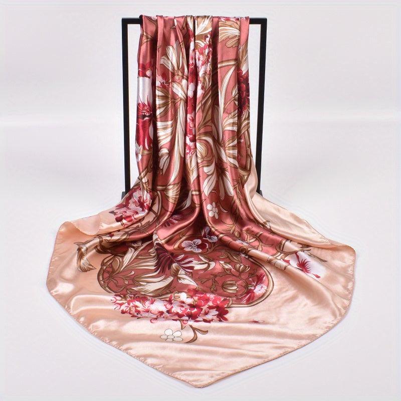 Flower Print Square Scarf Shawl Bandanas Silk Neckerchief Head Wrap