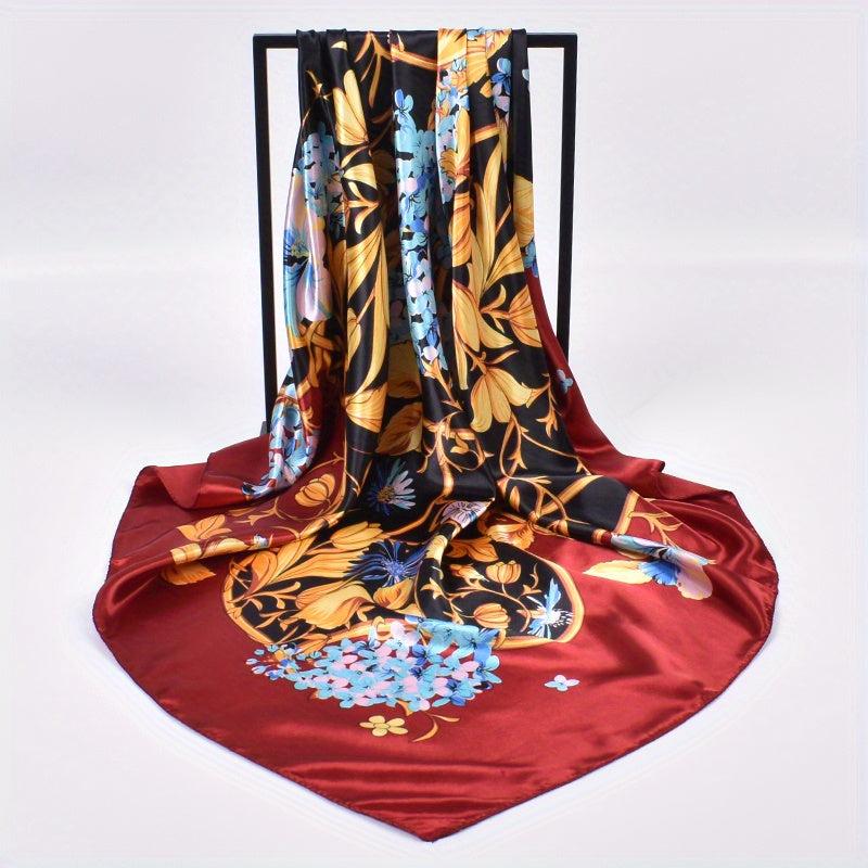 Flower Print Square Scarf Shawl Bandanas Silk Neckerchief Head Wrap