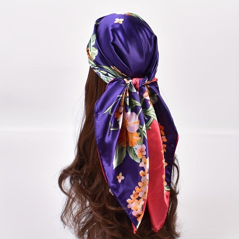 Flower Print Square Scarf Shawl Bandanas Silk Neckerchief Head Wrap