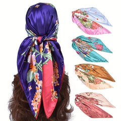 Flower Print Square Scarf Shawl Bandanas Silk Neckerchief Head Wrap