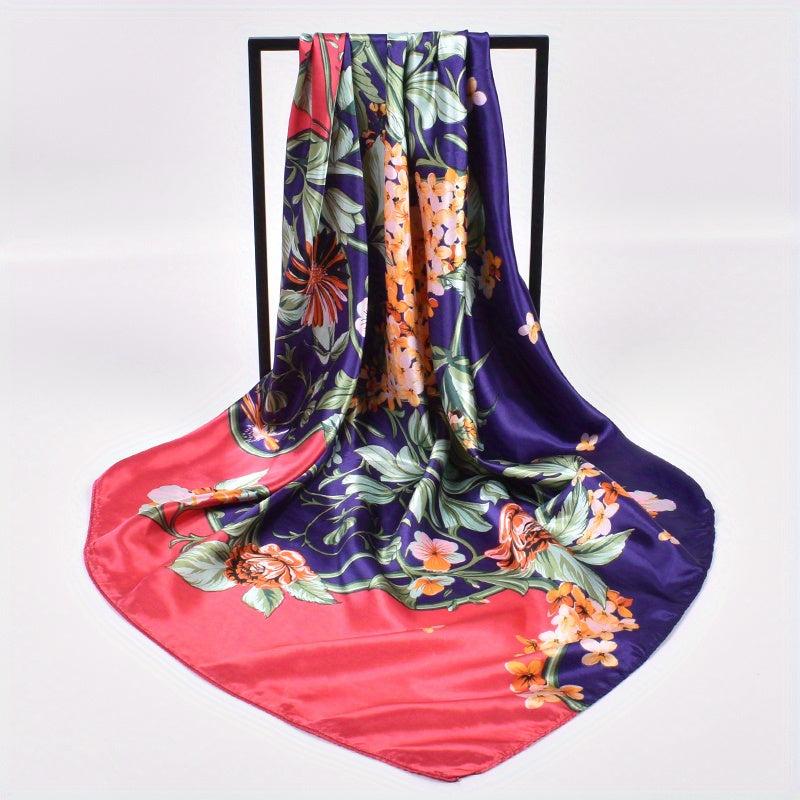 Flower Print Square Scarf Shawl Bandanas Silk Neckerchief Head Wrap