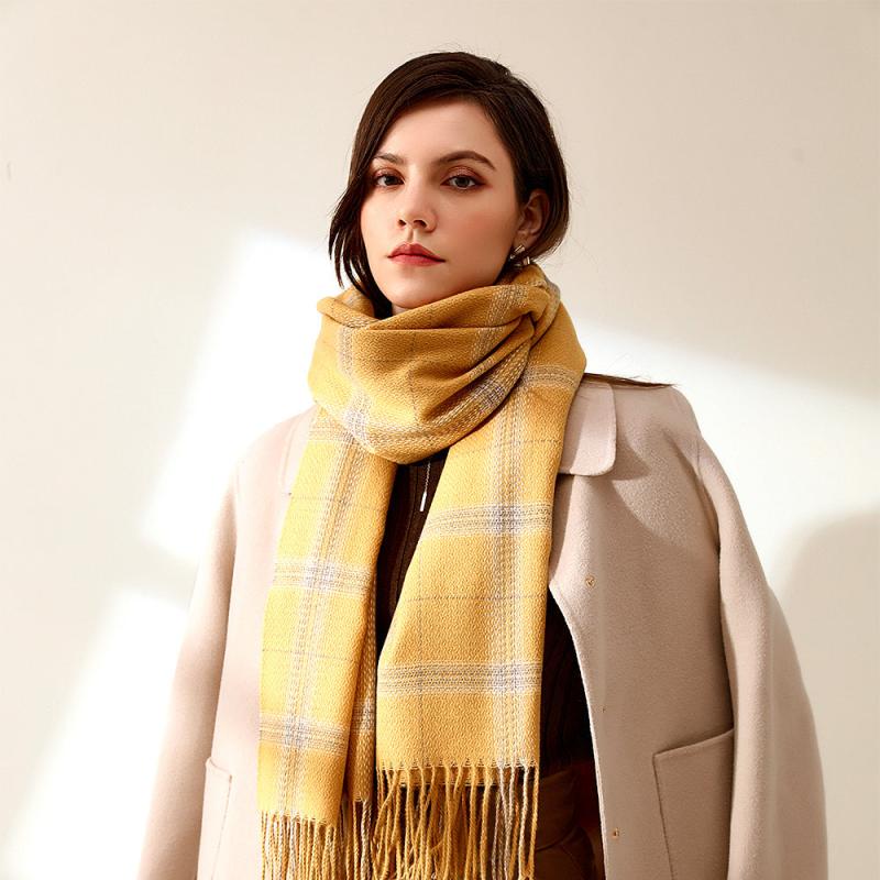 Cashmere Plaid Scarf Warm Checked Scarves For Women Soft Thick Shawls