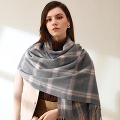 Cashmere Plaid Scarf Warm Checked Scarves For Women Soft Thick Shawls