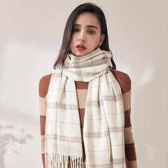 Cashmere Plaid Scarf Warm Checked Scarves For Women Soft Thick Shawls