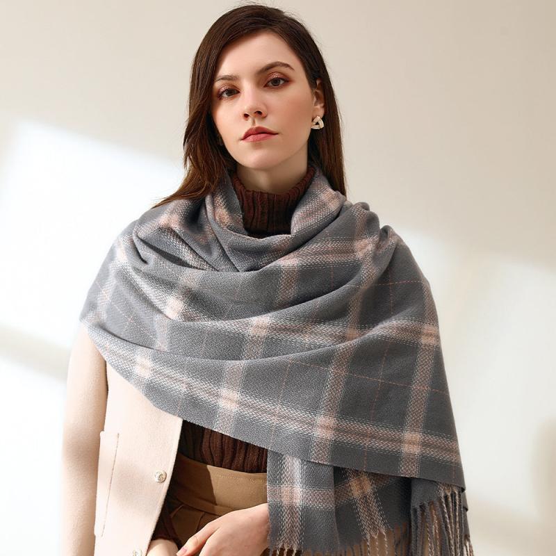 Cashmere Plaid Scarf Warm Checked Scarves For Women Soft Thick Shawls