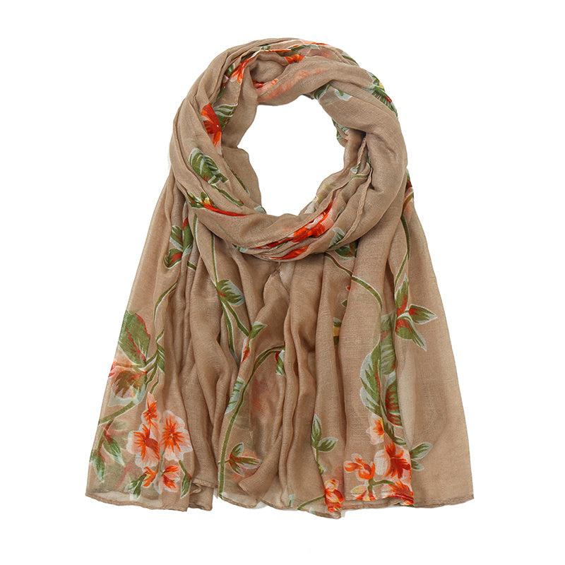 Printed Plants Floral Shawl Warm Yarn Scarf Head Wrap Sun Protection Beach