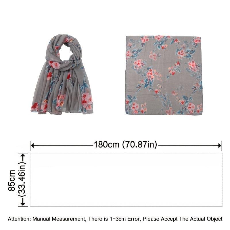 Printed Plants Floral Shawl Warm Yarn Scarf Head Wrap Sun Protection Beach