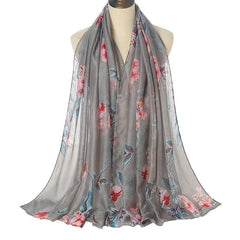 Printed Plants Floral Shawl Warm Yarn Scarf Head Wrap Sun Protection Beach