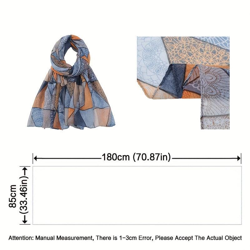 Geometric Print Voile Scarf Vintage Striped Block Shawl