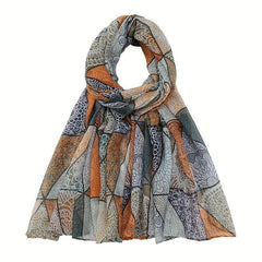 Geometric Print Voile Scarf Vintage Striped Block Shawl