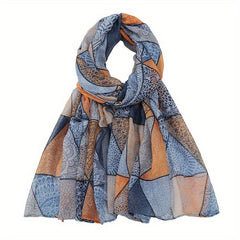 Geometric Print Voile Scarf Vintage Striped Block Shawl