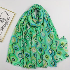 Geometric Onion Print Scarf Vintage Frayed Edge Shawl for Women
