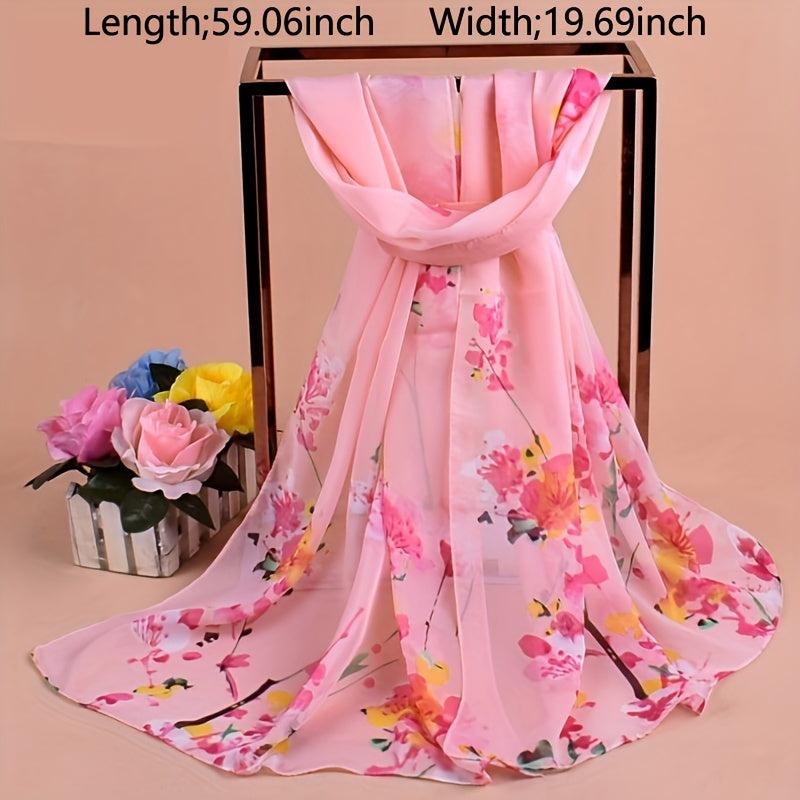 Flower Branch Print Chiffon Scarf Breathable Shawl Women Windproof Head Wrap