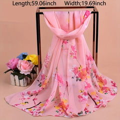 Flower Branch Print Chiffon Scarf Breathable Shawl Women Windproof Head Wrap