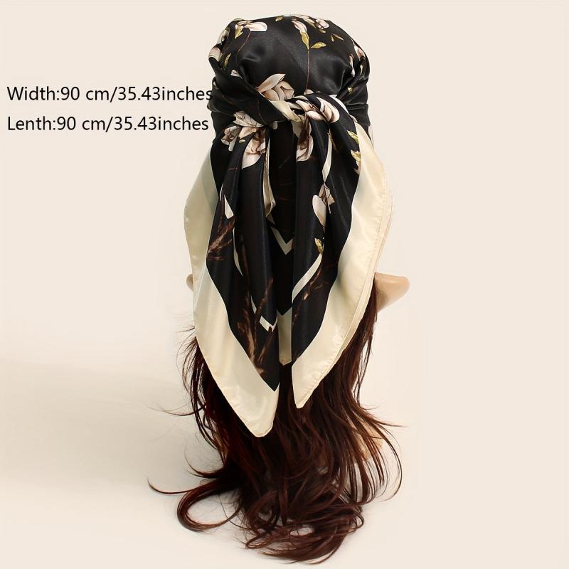 Vintage Flower Print Bandana Silk Scarf for Women