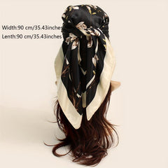 Vintage Flower Print Bandana Silk Scarf for Women