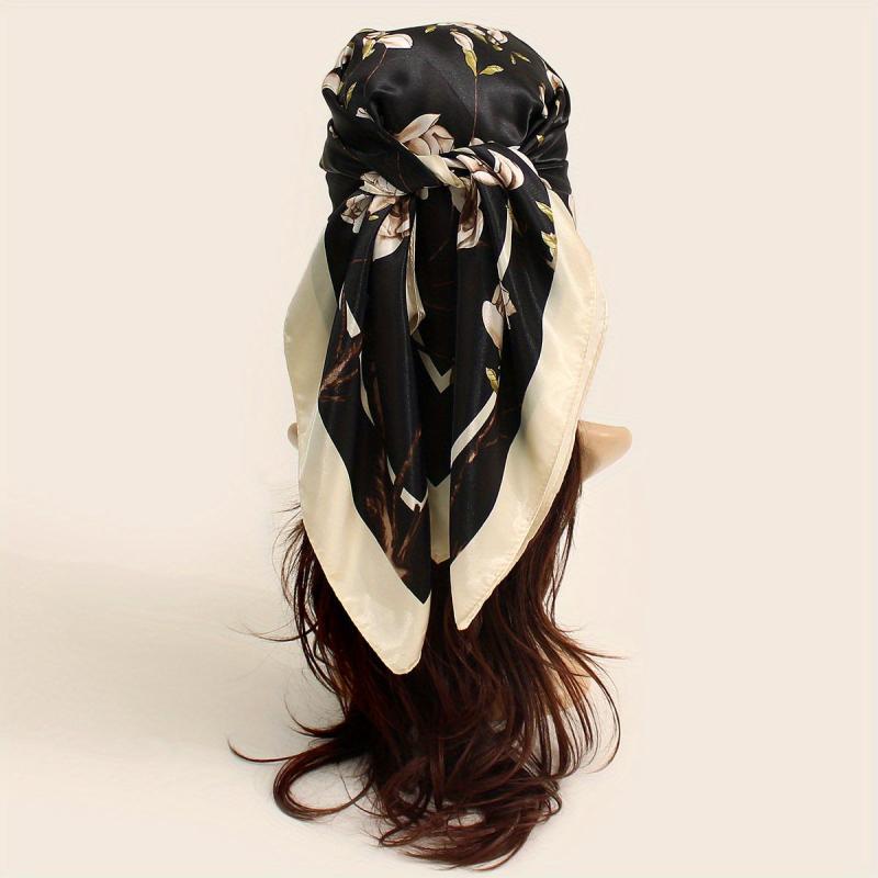 Vintage Flower Print Bandana Silk Scarf for Women