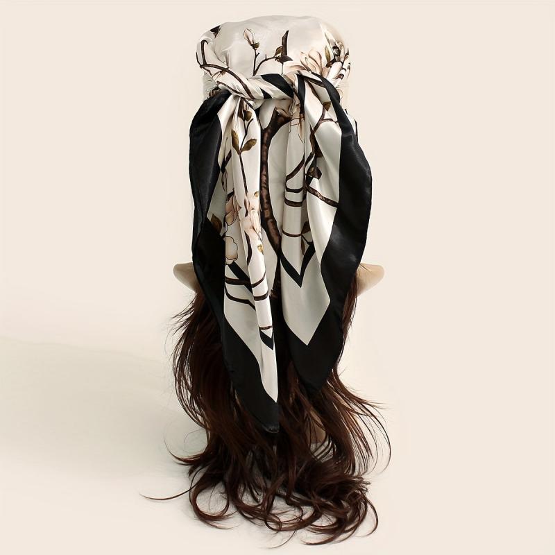 Vintage Flower Print Bandana Silk Scarf for Women
