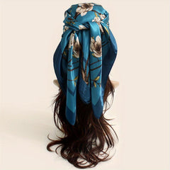 Vintage Flower Print Bandana Silk Scarf for Women