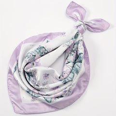 Leaf Print Light Purple Bandana Casual Square Scarf Neckerchief Women