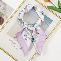 Leaf Print Light Purple Bandana Casual Square Scarf Neckerchief Women