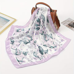 Leaf Print Light Purple Bandana Casual Square Scarf Neckerchief Women