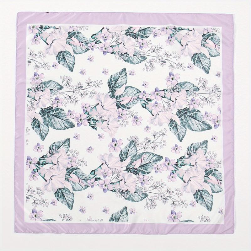 Leaf Print Light Purple Bandana Casual Square Scarf Neckerchief Women