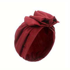 Vintage French Style Turban Cap Solid Pleated Headwrap Plate Flower Head Scarf