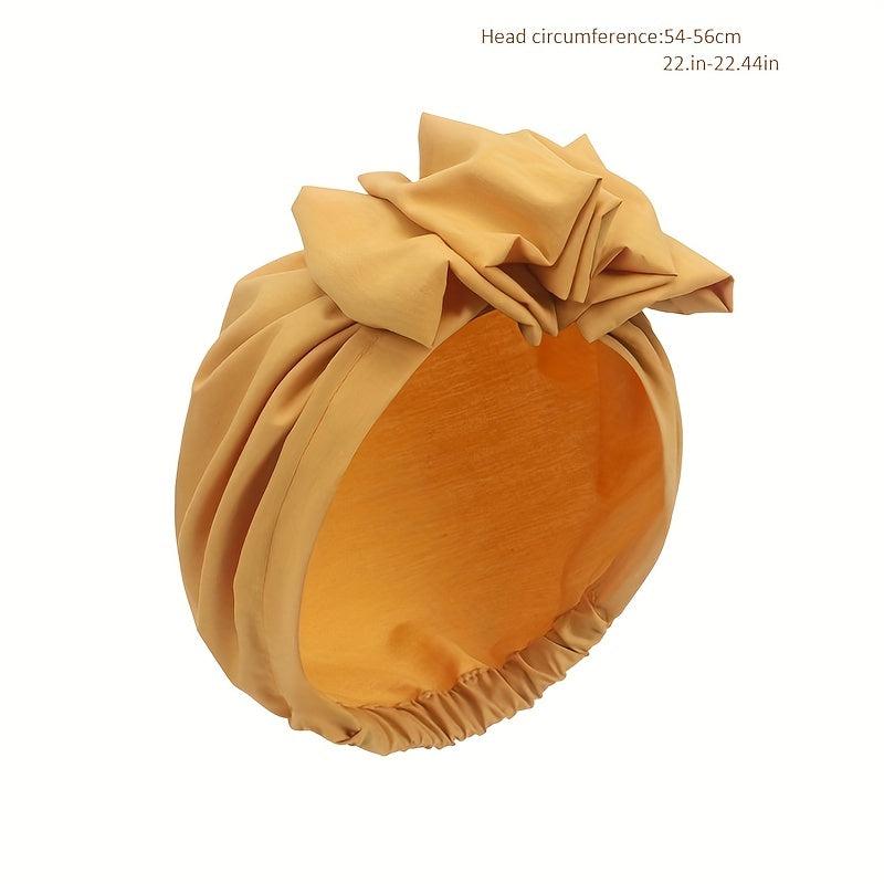 Vintage French Style Turban Cap Solid Pleated Headwrap Plate Flower Head Scarf