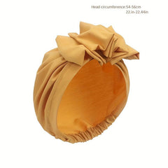 Vintage French Style Turban Cap Solid Pleated Headwrap Plate Flower Head Scarf