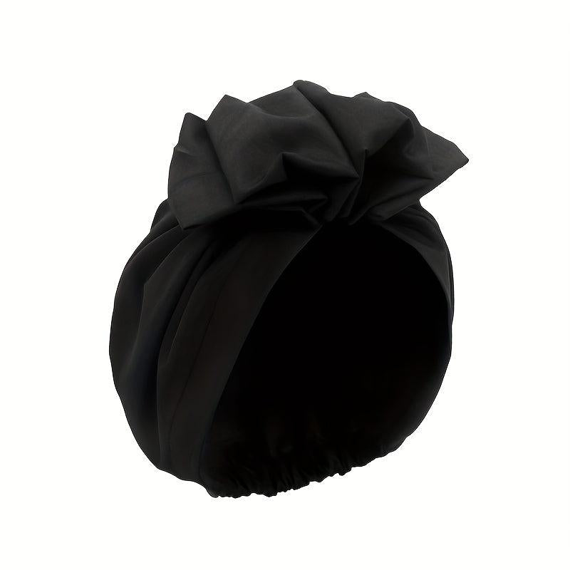 Vintage French Style Turban Cap Solid Pleated Headwrap Plate Flower Head Scarf