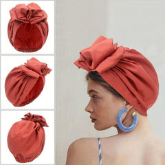 Vintage French Style Turban Cap Solid Pleated Headwrap Plate Flower Head Scarf