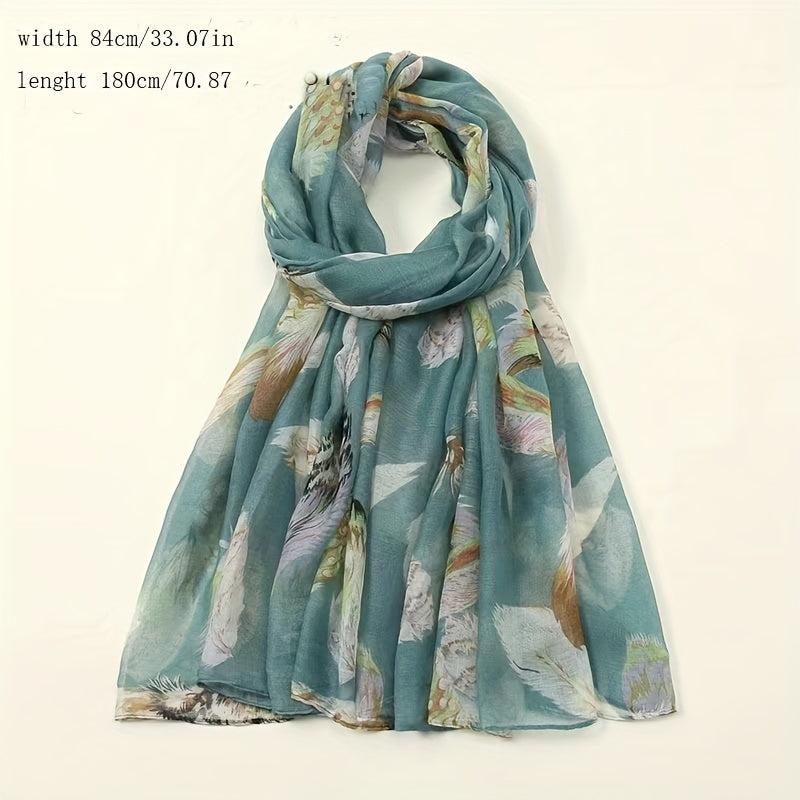 Vintage Feather Print Scarf Lightweight Classic Shawl Women Hijab